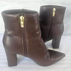 Nine West Brown Side-zip Ankle Boots with Pointed Toe and Block Heel Size *